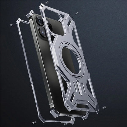 For iPhone 15 Pro Max Case Kickstand Frameless Aluminum Alloy+Silicone Phone Bumper Cover