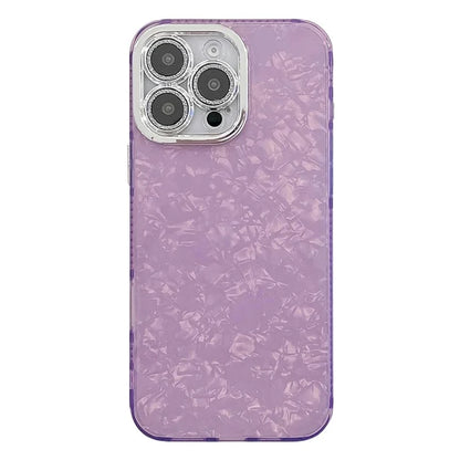 For iPhone 16 Pro Max Case IMD Textured PC+TPU Phone Cover with Glitter Ring Lens Protector