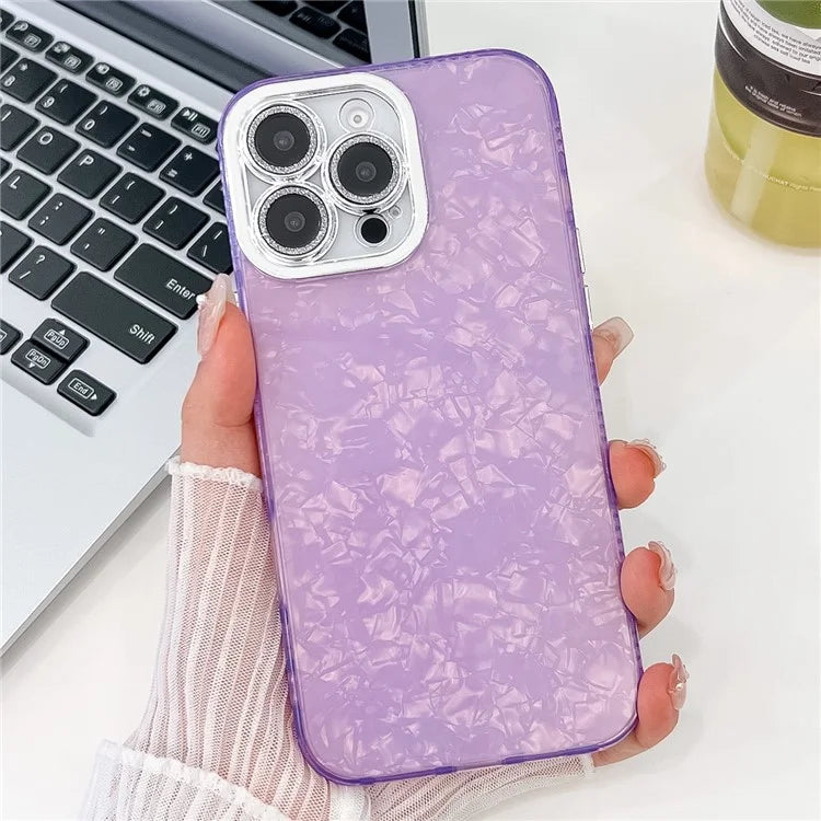 For iPhone 16 Pro Max Case IMD Textured PC+TPU Phone Cover with Glitter Ring Lens Protector