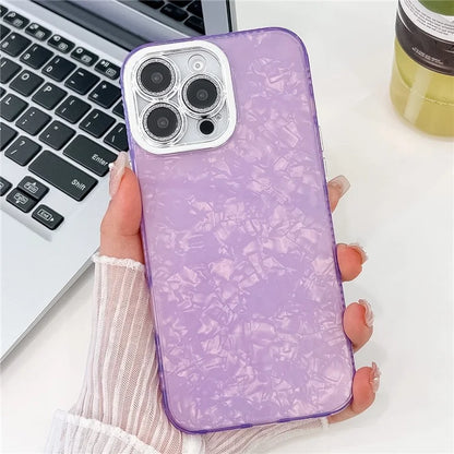 For iPhone 16 Pro Max Case IMD Textured PC+TPU Phone Cover with Glitter Ring Lens Protector