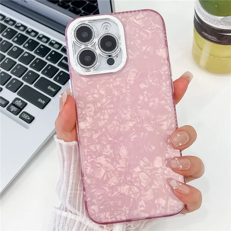 For iPhone 16 Pro Max Case IMD Textured PC+TPU Phone Cover with Glitter Ring Lens Protector