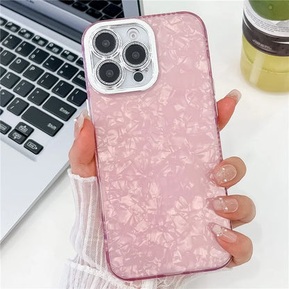 For iPhone 16 Pro Max Case IMD Textured PC+TPU Phone Cover with Glitter Ring Lens Protector