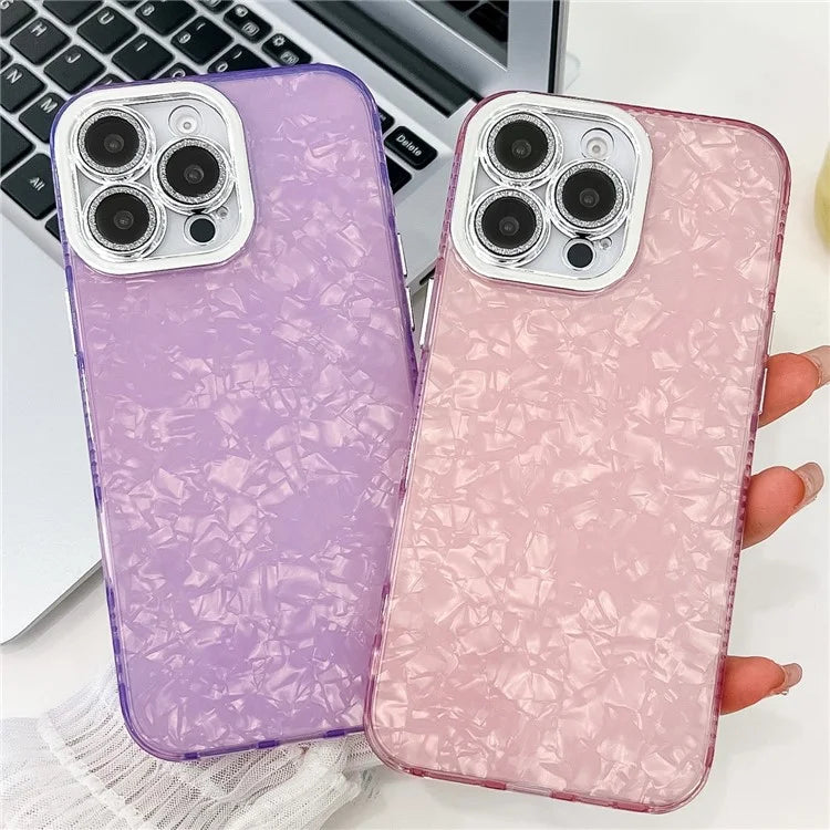For iPhone 16 Pro Max Case IMD Textured PC+TPU Phone Cover with Glitter Ring Lens Protector