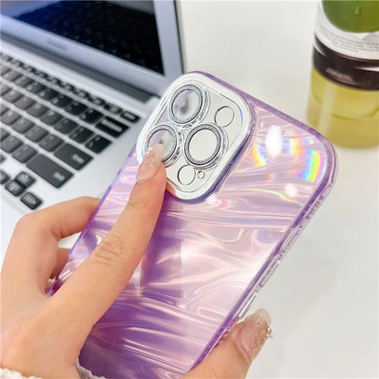 For iPhone 16 Pro Max Case IMD Textured PC+TPU Phone Cover with Glitter Ring Lens Protector