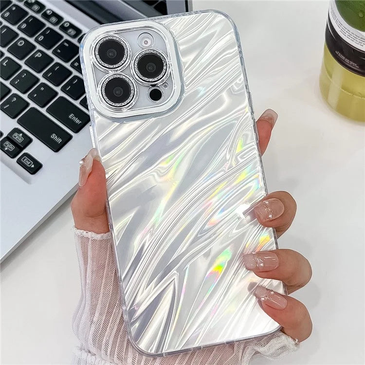 For iPhone 16 Pro Max Case IMD Textured PC+TPU Phone Cover with Glitter Ring Lens Protector