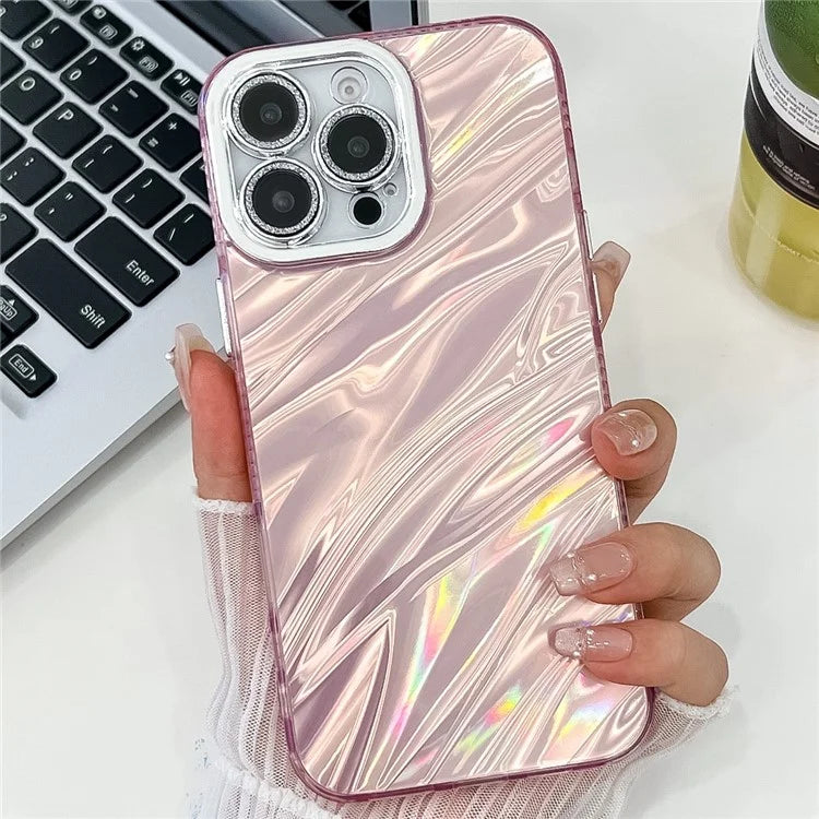 For iPhone 16 Pro Max Case IMD Textured PC+TPU Phone Cover with Glitter Ring Lens Protector