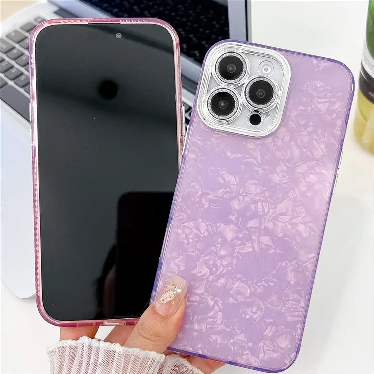 For iPhone 16 Pro Max Case IMD Textured PC+TPU Phone Cover with Glitter Ring Lens Protector
