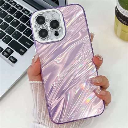 For iPhone 16 Pro Max Case IMD Textured PC+TPU Phone Cover with Glitter Ring Lens Protector