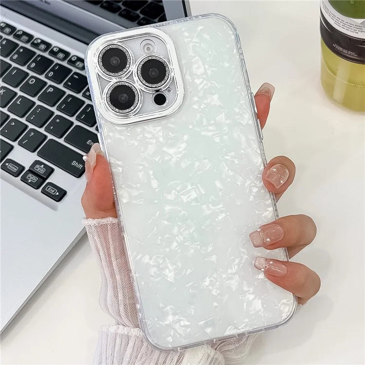 For iPhone 16 Pro Max Case IMD Textured PC+TPU Phone Cover with Glitter Ring Lens Protector