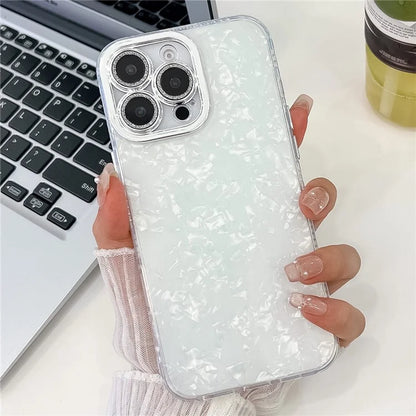For iPhone 16 Pro Max Case IMD Textured PC+TPU Phone Cover with Glitter Ring Lens Protector
