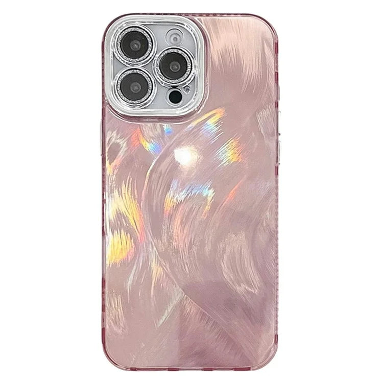 For iPhone 16 Pro Max Case IMD Textured PC+TPU Phone Cover with Glitter Ring Lens Protector
