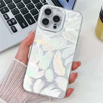 For iPhone 16 Pro Max Case IMD Textured PC+TPU Phone Cover with Glitter Ring Lens Protector