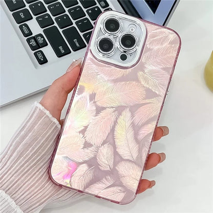 For iPhone 16 Pro Max Case IMD Textured PC+TPU Phone Cover with Glitter Ring Lens Protector