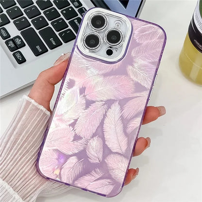 For iPhone 16 Pro Max Case IMD Textured PC+TPU Phone Cover with Glitter Ring Lens Protector