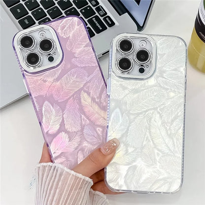For iPhone 16 Pro Max Case IMD Textured PC+TPU Phone Cover with Glitter Ring Lens Protector