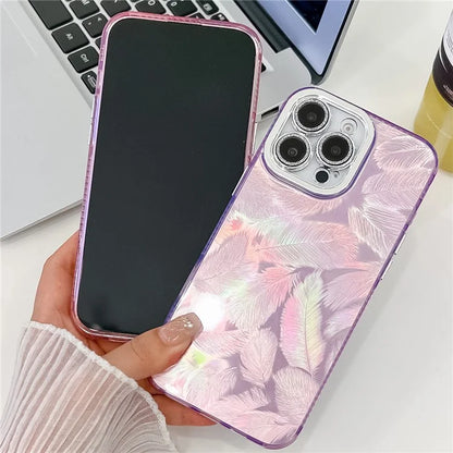 For iPhone 16 Pro Max Case IMD Textured PC+TPU Phone Cover with Glitter Ring Lens Protector