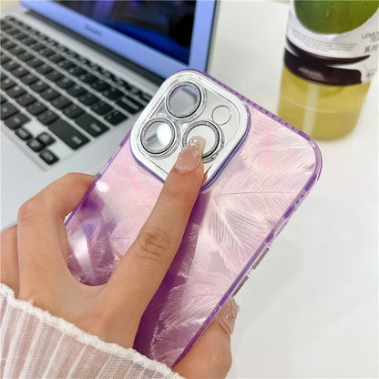 For iPhone 16 Pro Max Case IMD Textured PC+TPU Phone Cover with Glitter Ring Lens Protector