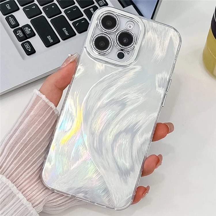 For iPhone 16 Pro Max Case IMD Textured PC+TPU Phone Cover with Glitter Ring Lens Protector