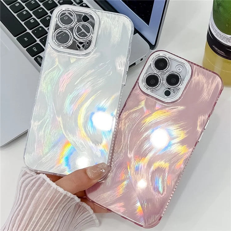 For iPhone 16 Pro Max Case IMD Textured PC+TPU Phone Cover with Glitter Ring Lens Protector