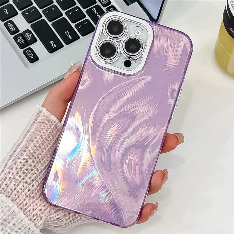 For iPhone 16 Pro Max Case IMD Textured PC+TPU Phone Cover with Glitter Ring Lens Protector