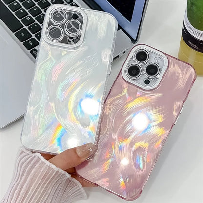 For iPhone 16 Pro Max Case IMD Textured PC+TPU Phone Cover with Glitter Ring Lens Protector