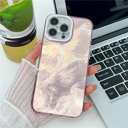 For iPhone 16 Pro Max Case IMD Textured PC+TPU Phone Cover with Glitter Ring Lens Protector
