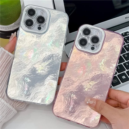 For iPhone 16 Pro Max Case IMD Textured PC+TPU Phone Cover with Glitter Ring Lens Protector