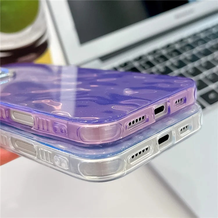 For iPhone 16 Pro Max Case IMD Textured PC+TPU Phone Cover with Glitter Ring Lens Protector