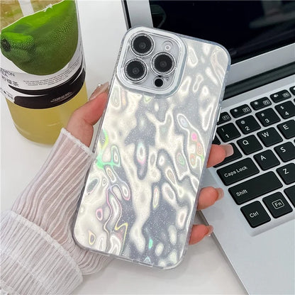For iPhone 16 Pro Max Case IMD Textured PC+TPU Phone Cover with Glitter Ring Lens Protector