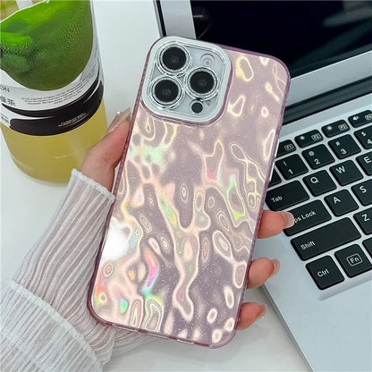 For iPhone 16 Pro Max Case IMD Textured PC+TPU Phone Cover with Glitter Ring Lens Protector