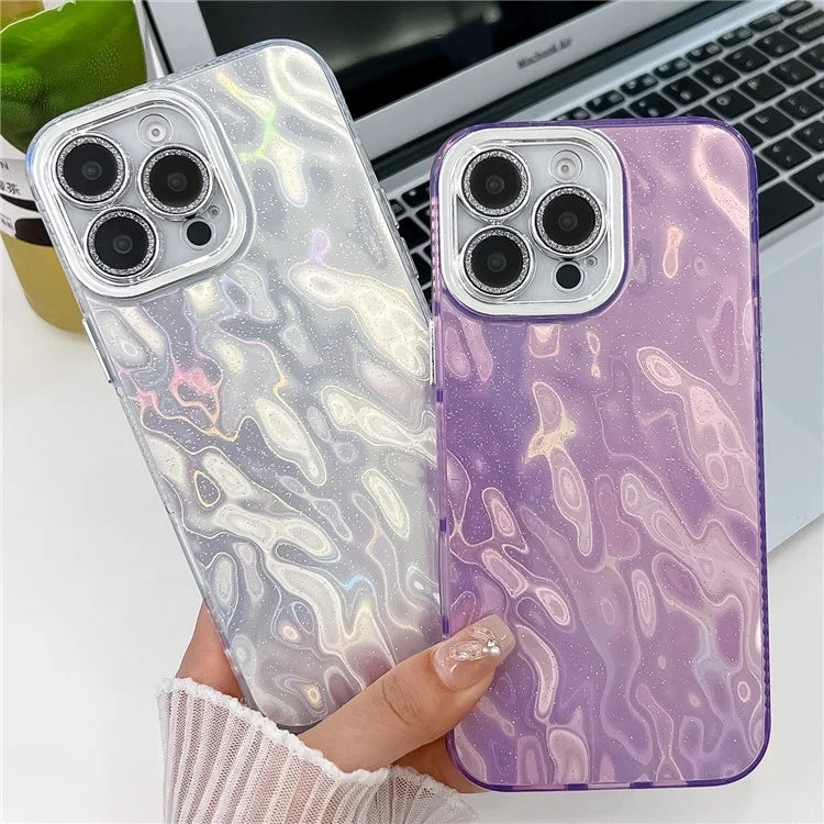 For iPhone 16 Pro Max Case IMD Textured PC+TPU Phone Cover with Glitter Ring Lens Protector