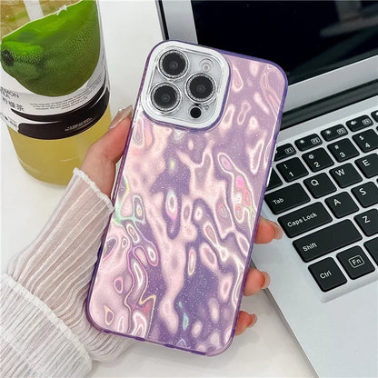 For iPhone 16 Pro Max Case IMD Textured PC+TPU Phone Cover with Glitter Ring Lens Protector