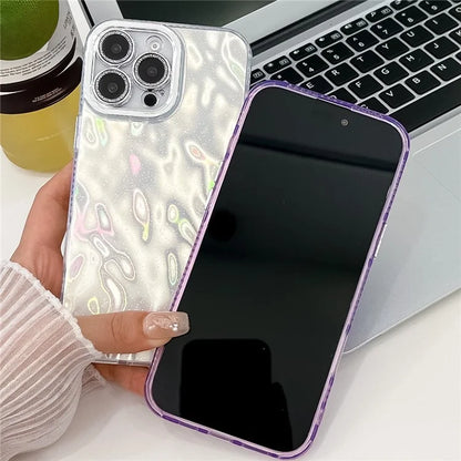 For iPhone 16 Pro Max Case IMD Textured PC+TPU Phone Cover with Glitter Ring Lens Protector