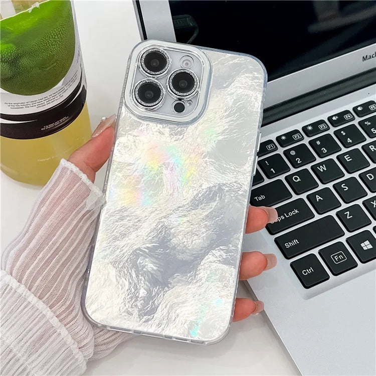 For iPhone 16 Pro Max Case IMD Textured PC+TPU Phone Cover with Glitter Ring Lens Protector
