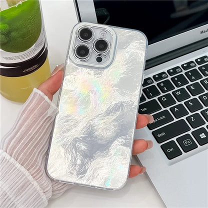 For iPhone 16 Pro Max Case IMD Textured PC+TPU Phone Cover with Glitter Ring Lens Protector