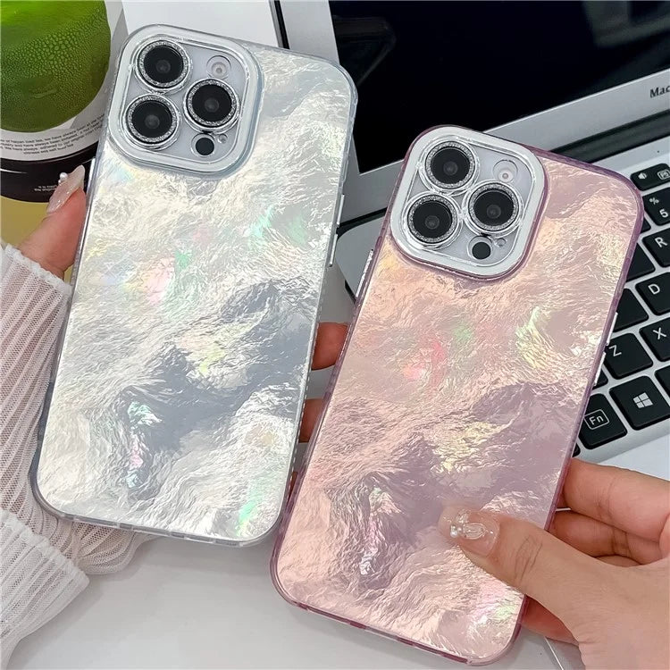 For iPhone 16 Pro Max Case IMD Textured PC+TPU Phone Cover with Glitter Ring Lens Protector