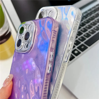 For iPhone 16 Pro Max Case IMD Textured PC+TPU Phone Cover with Glitter Ring Lens Protector