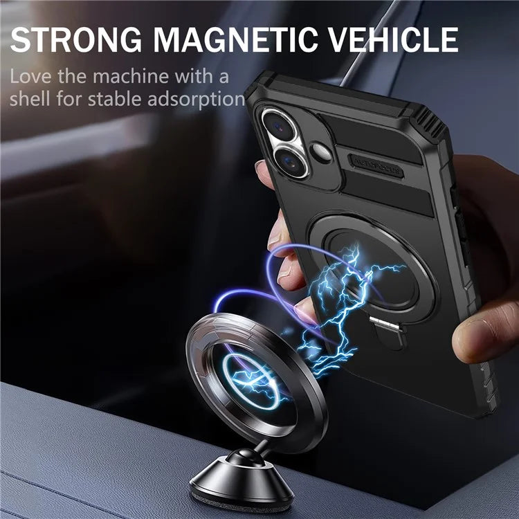 For iPhone 16 Plus Magnetic Case PC+TPU Anti-Scratch Phone Cover with Ring Holder