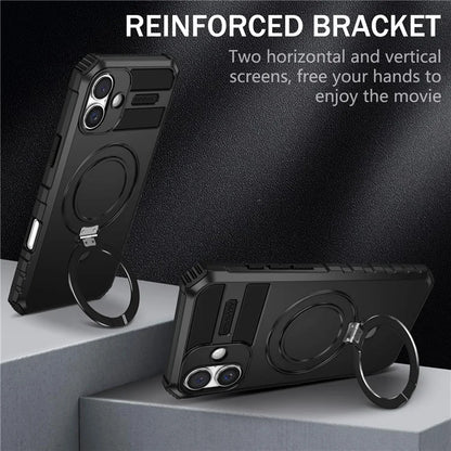 For iPhone 16 Plus Magnetic Case PC+TPU Anti-Scratch Phone Cover with Ring Holder