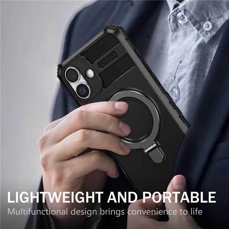 For iPhone 16 Plus Magnetic Case PC+TPU Anti-Scratch Phone Cover with Ring Holder