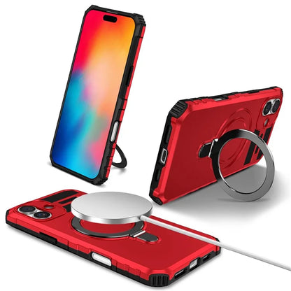 For iPhone 16 Plus Magnetic Case PC+TPU Anti-Scratch Phone Cover with Ring Holder
