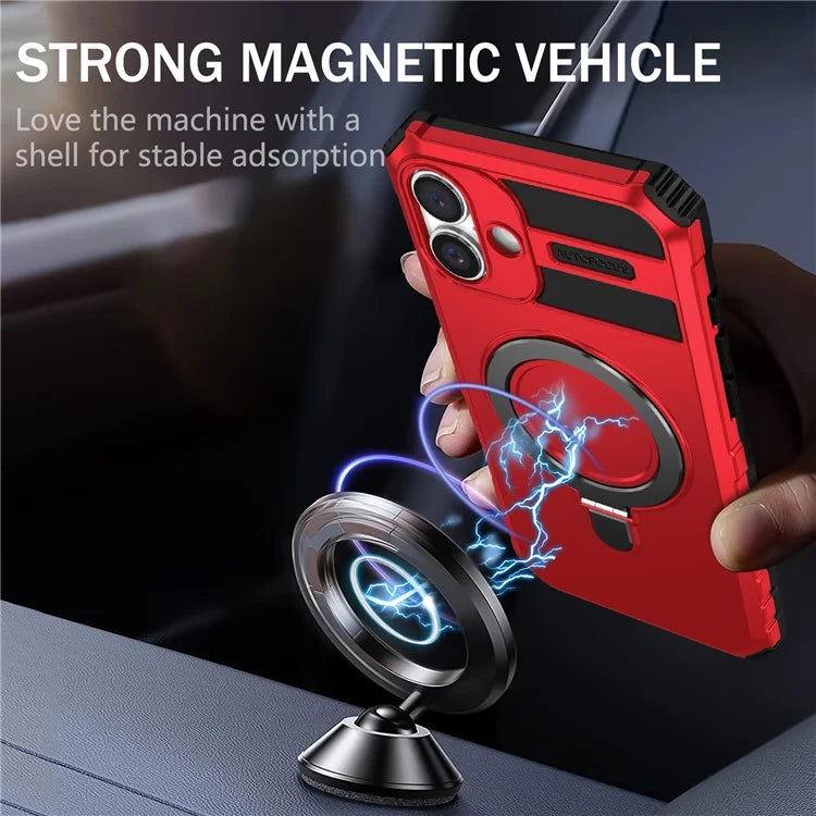 For iPhone 16 Plus Magnetic Case PC+TPU Anti-Scratch Phone Cover with Ring Holder