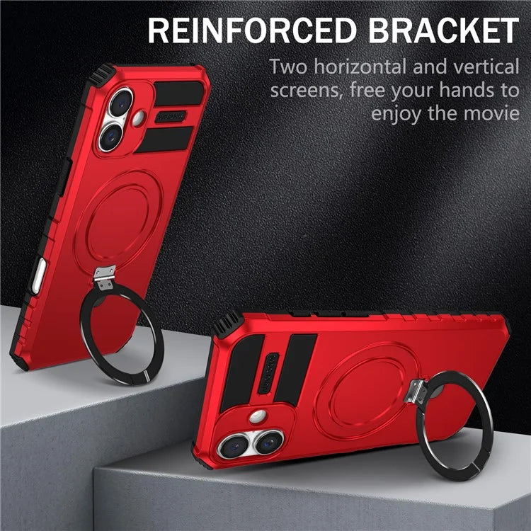 For iPhone 16 Plus Magnetic Case PC+TPU Anti-Scratch Phone Cover with Ring Holder