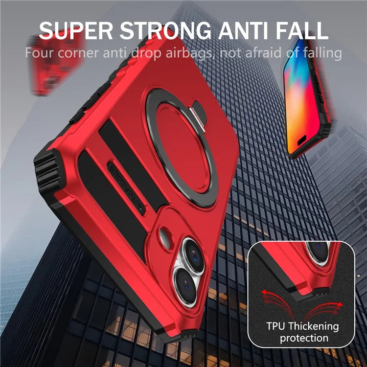 For iPhone 16 Plus Magnetic Case PC+TPU Anti-Scratch Phone Cover with Ring Holder