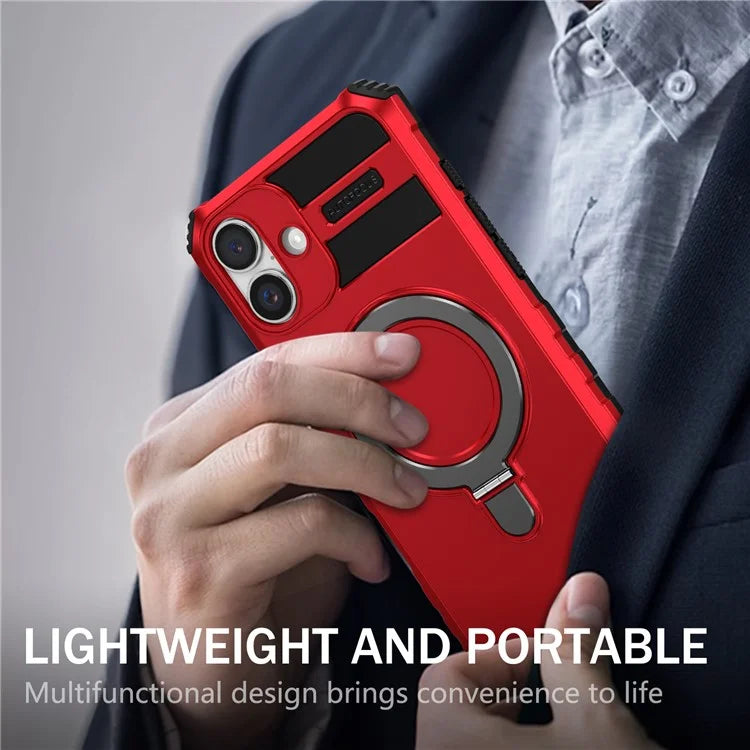 For iPhone 16 Plus Magnetic Case PC+TPU Anti-Scratch Phone Cover with Ring Holder
