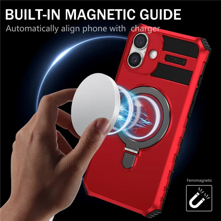 For iPhone 16 Plus Magnetic Case PC+TPU Anti-Scratch Phone Cover with Ring Holder