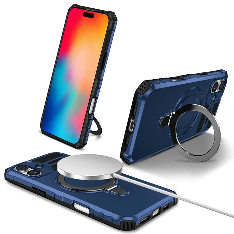 For iPhone 16 Plus Magnetic Case PC+TPU Anti-Scratch Phone Cover with Ring Holder