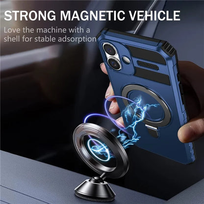 For iPhone 16 Plus Magnetic Case PC+TPU Anti-Scratch Phone Cover with Ring Holder