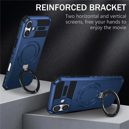 For iPhone 16 Plus Magnetic Case PC+TPU Anti-Scratch Phone Cover with Ring Holder
