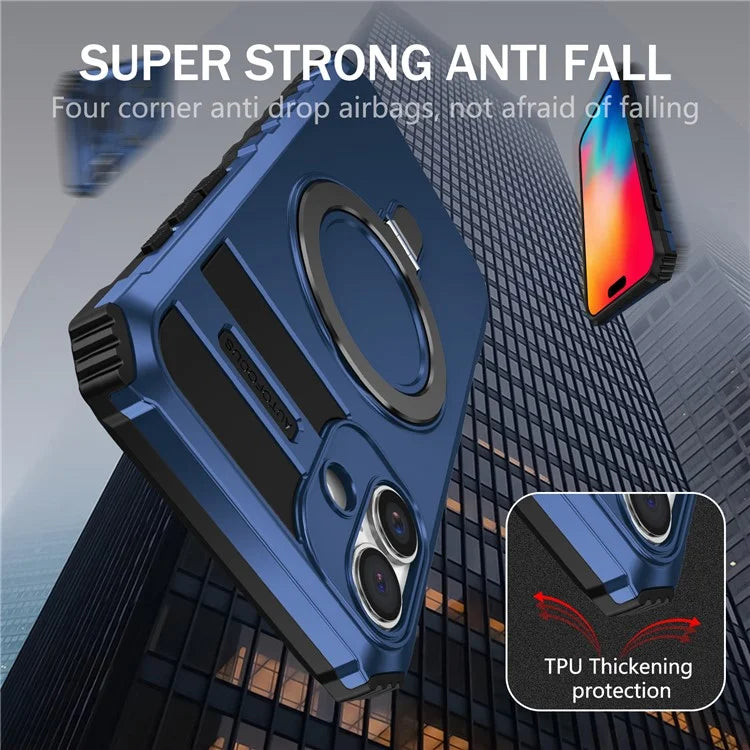 For iPhone 16 Plus Magnetic Case PC+TPU Anti-Scratch Phone Cover with Ring Holder